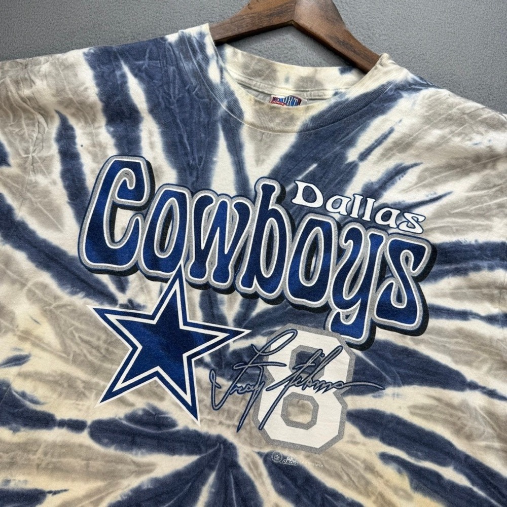 Vintage Dallas Cowboys Sport Attack T-Shirt Troy Aikman 8 Blue Tie Dye Large NFL